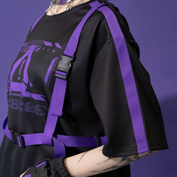 ACDC RAG - Error Code Cyberpunk Tech Oversized Black Purple Tee - Picture 6 of 9